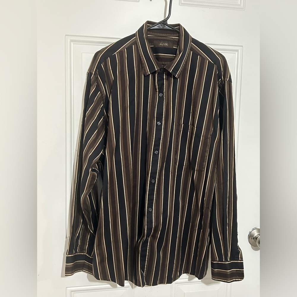 Tasso Elba Men's Black and Brown Striped Shirt